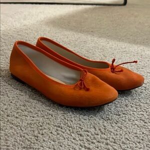 J. Crew Orange Suede Ballet Flats with Bow